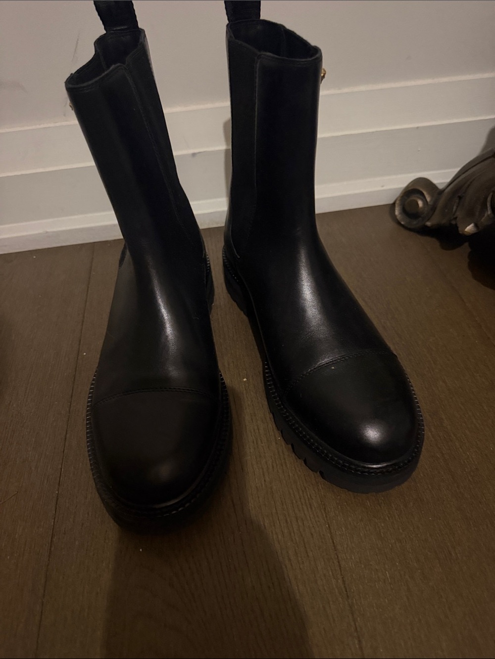 Versace Black Leather Mid-Calf Chelsea Boots